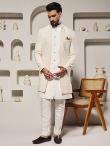 Off White Lucknowi 3 Piece Indowestern Set