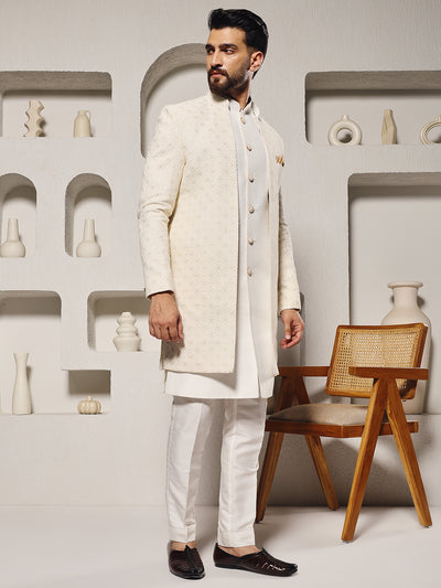 Off White Lucknowi 3 Piece Indowestern Set