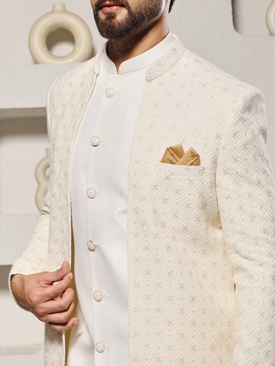Off White Lucknowi 3 Piece Indowestern Set