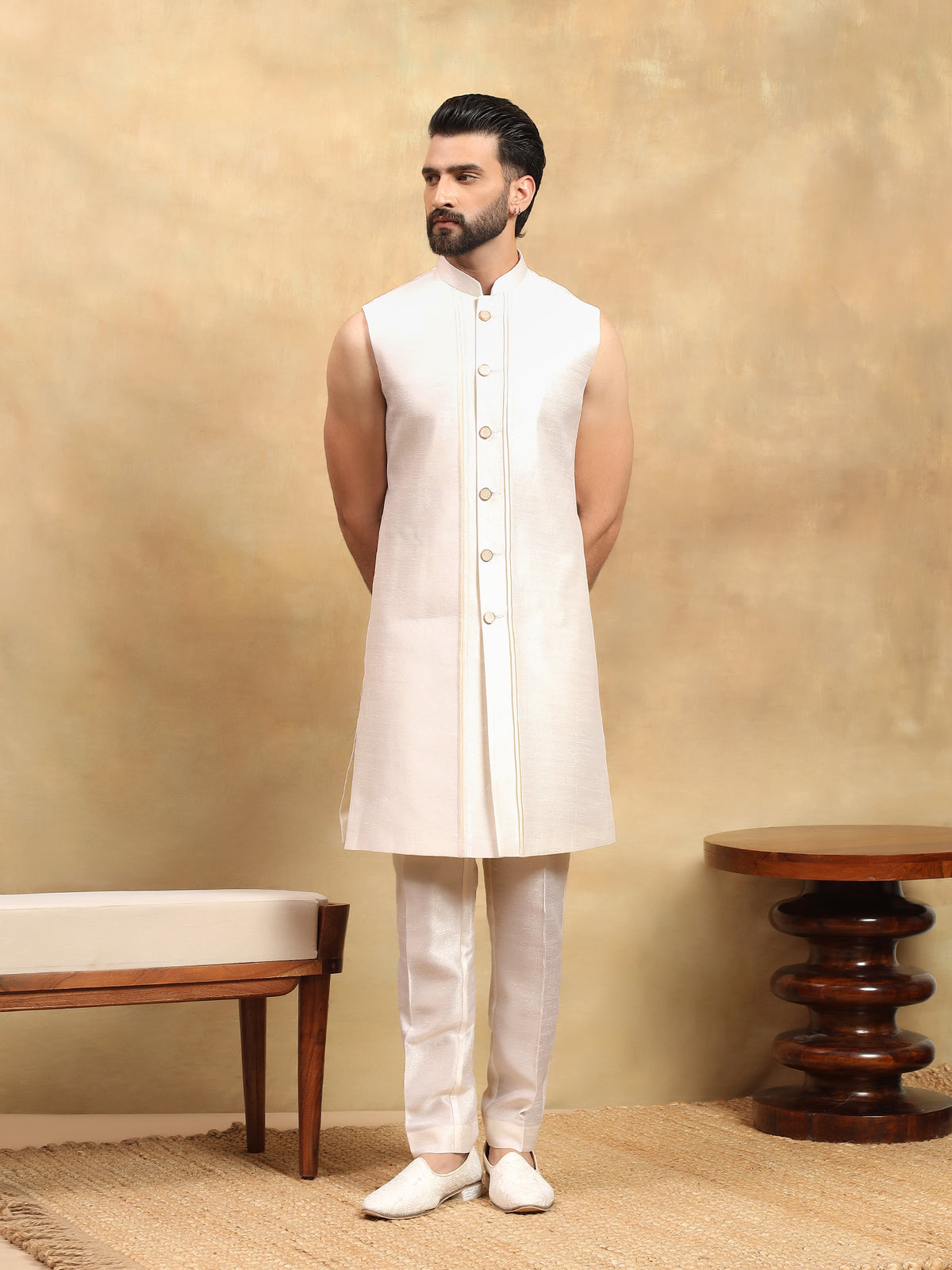 Cream Lucknowi Indo Western Set