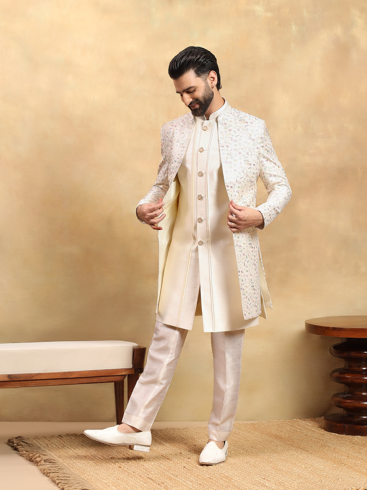 Cream Lucknowi Indo Western Set