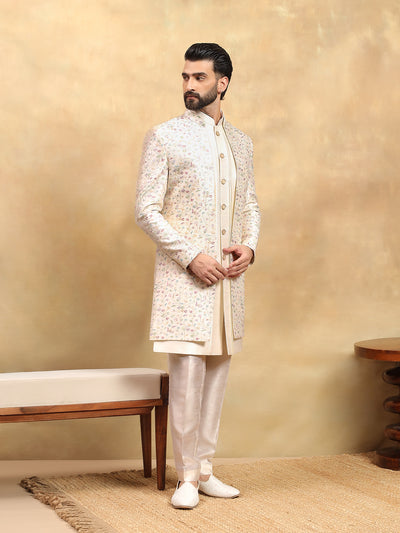 Cream Lucknowi Indo Western Set