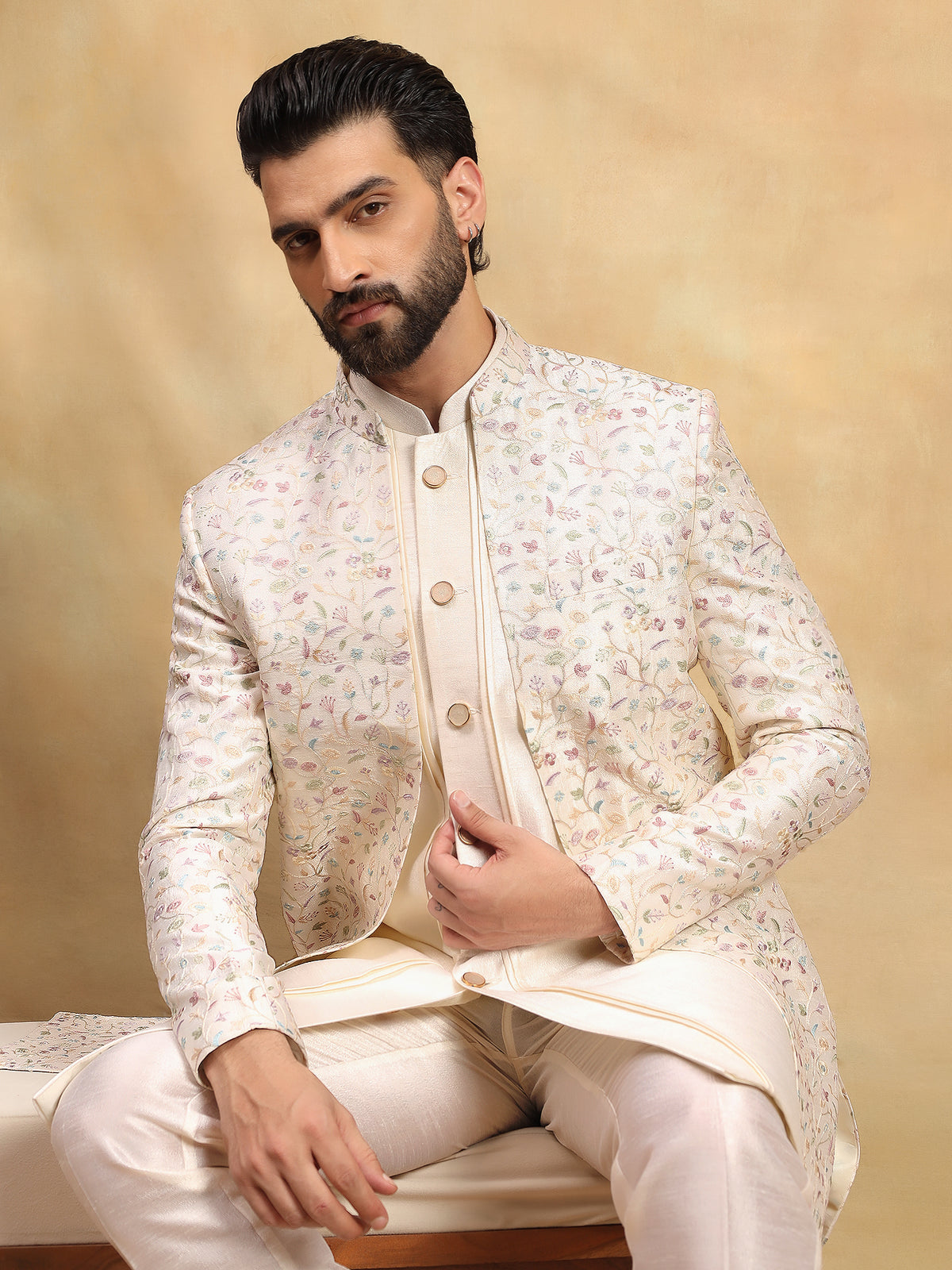 Cream Lucknowi Indo Western Set