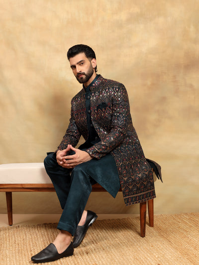 Teal Green Indowestern Set