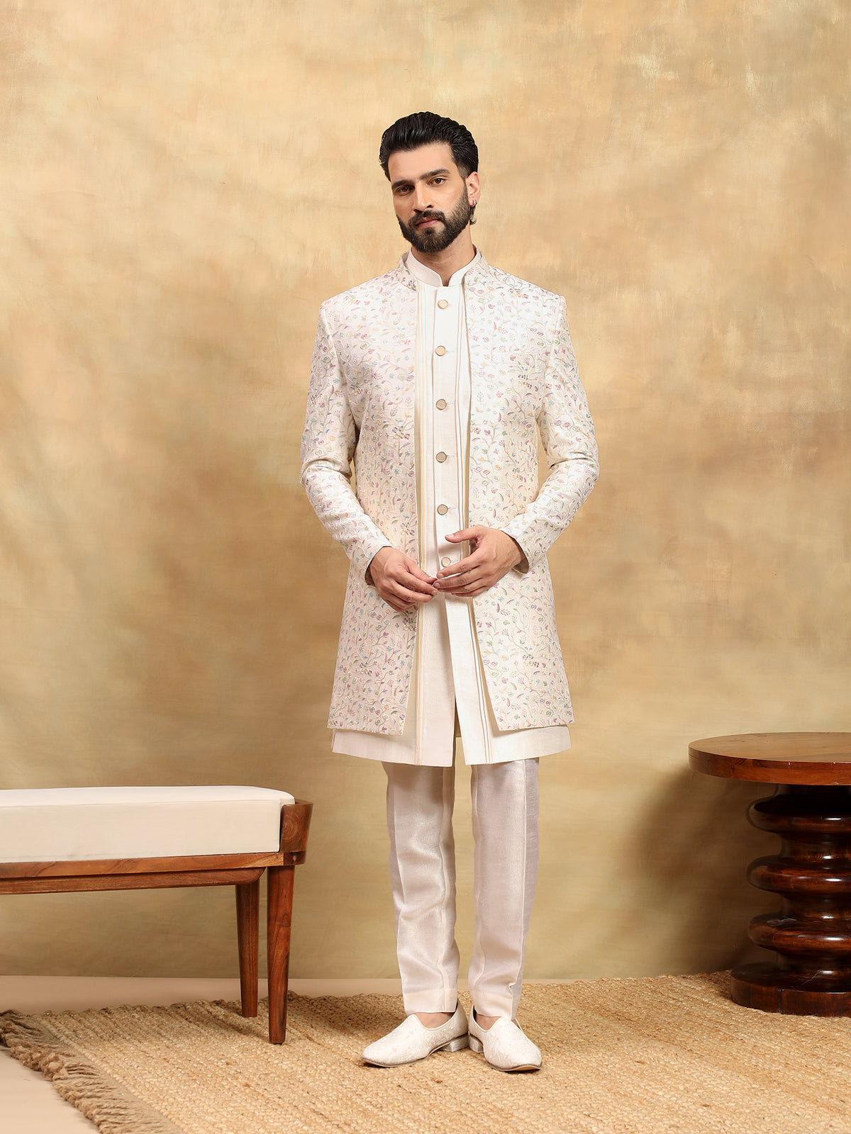 Cream Lucknowi Indo Western Set