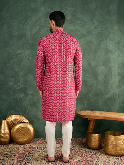 Pink Patola Silk Kurta Trouser Set