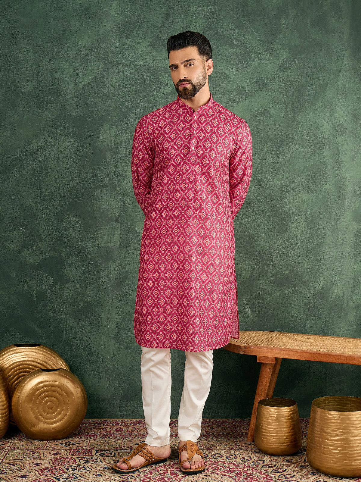 Pink Patola Silk Kurta Trouser Set