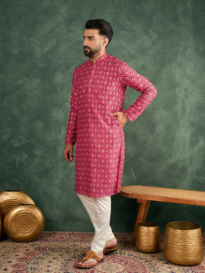 Pink Patola Silk Kurta Trouser Set
