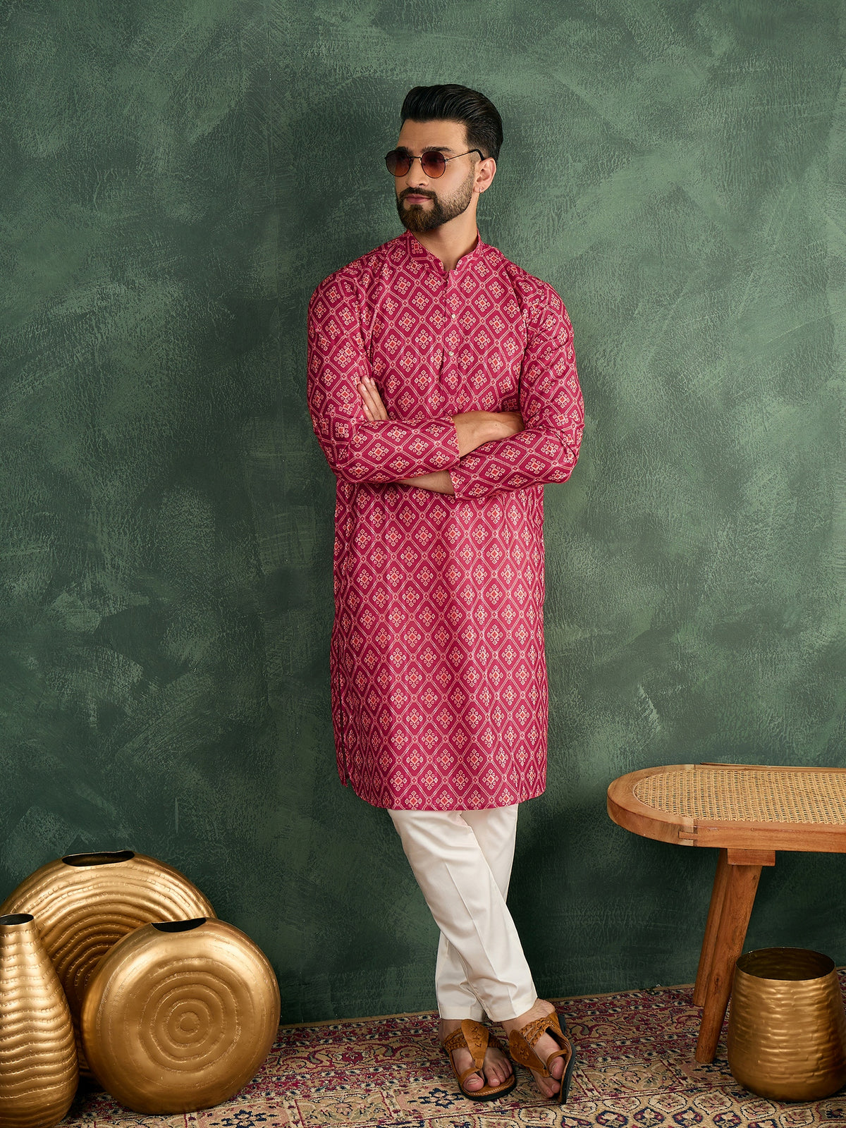 Pink Patola Silk Kurta Trouser Set