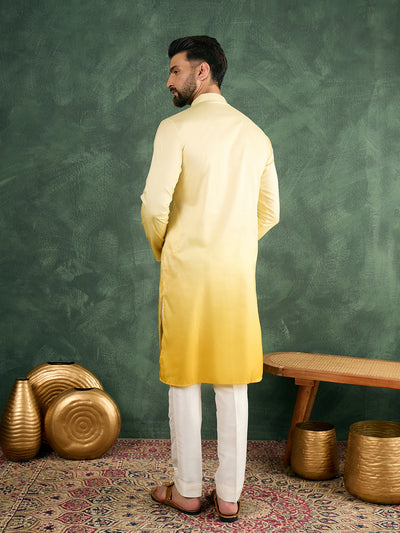 Men Yellow Ombre Silk Kurta Only