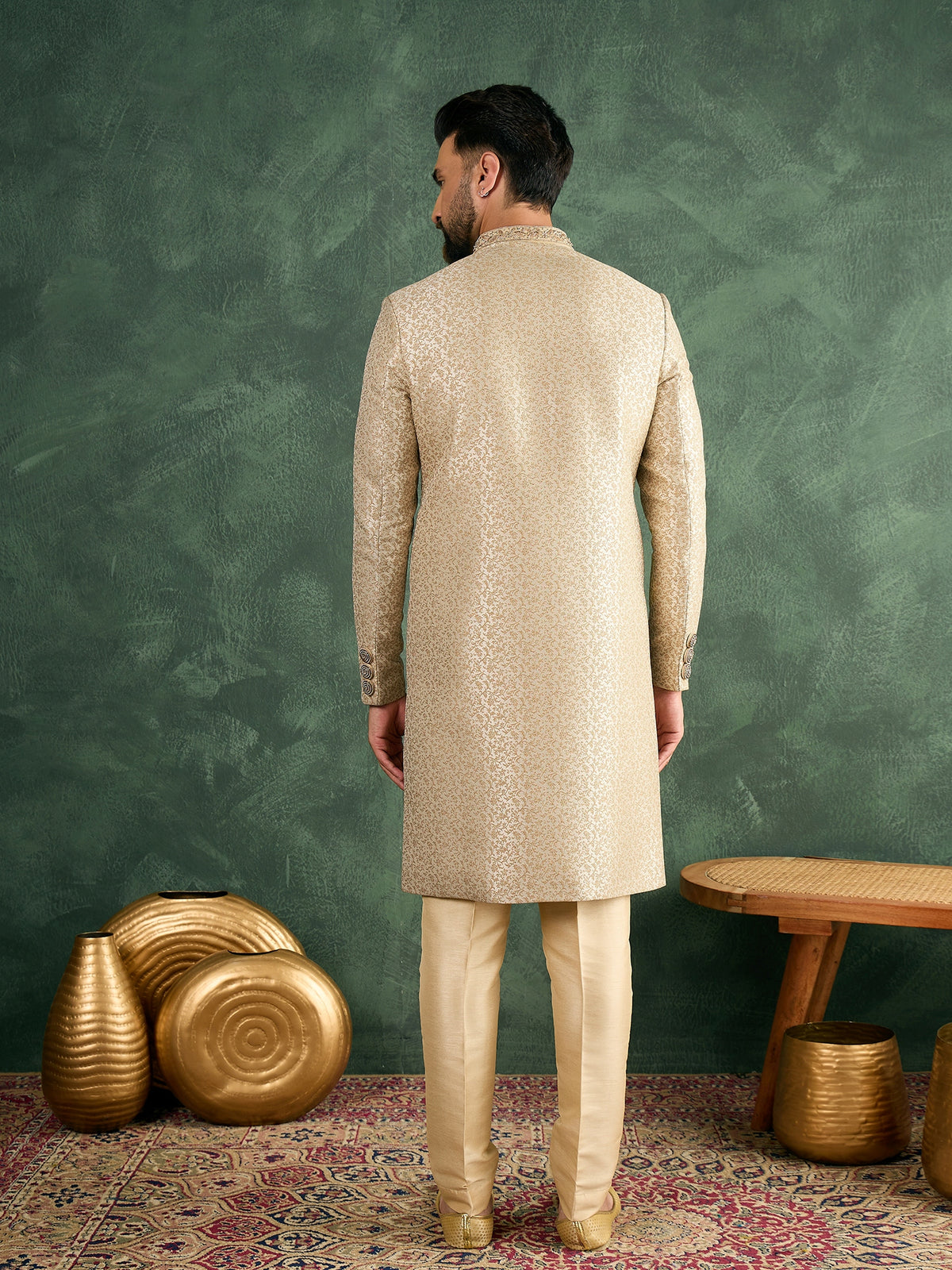 Cream Jaquard Nawabi Set