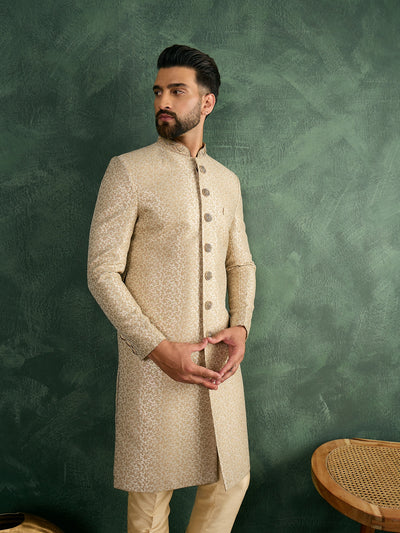 Cream Jaquard Nawabi Set