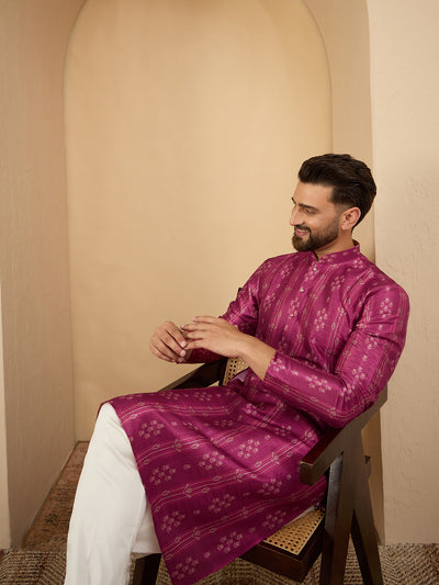 Men Purple Printed Kurta Trouser Set
