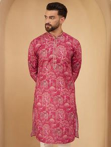 Men Pink Printed Pintex Kurta Trouser Set