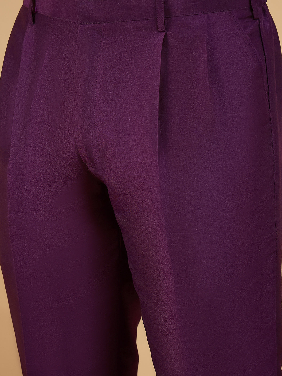 Men Purple Embroidered 3 Piece Indo Western Set