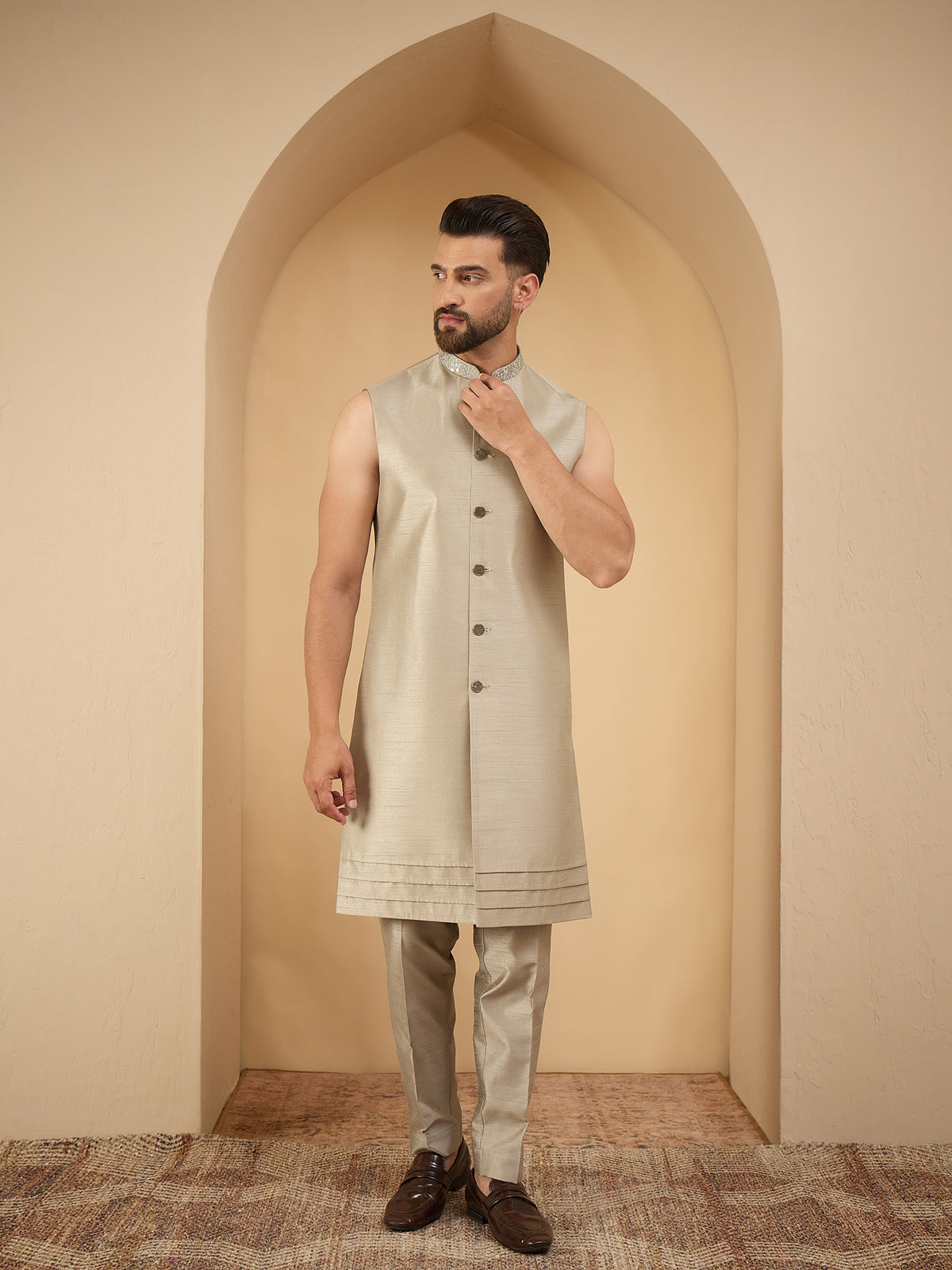 Sage Green Lucknowi 3 Piece Indo Western Set