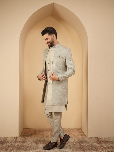 Sage Green Lucknowi 3 Piece Indo Western Set