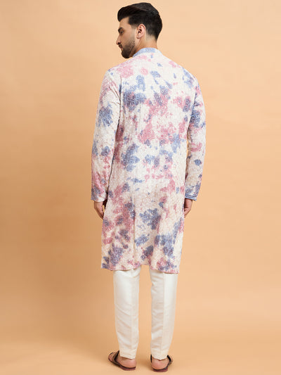 Off White Lucknowi Tie Dye Kurta Set