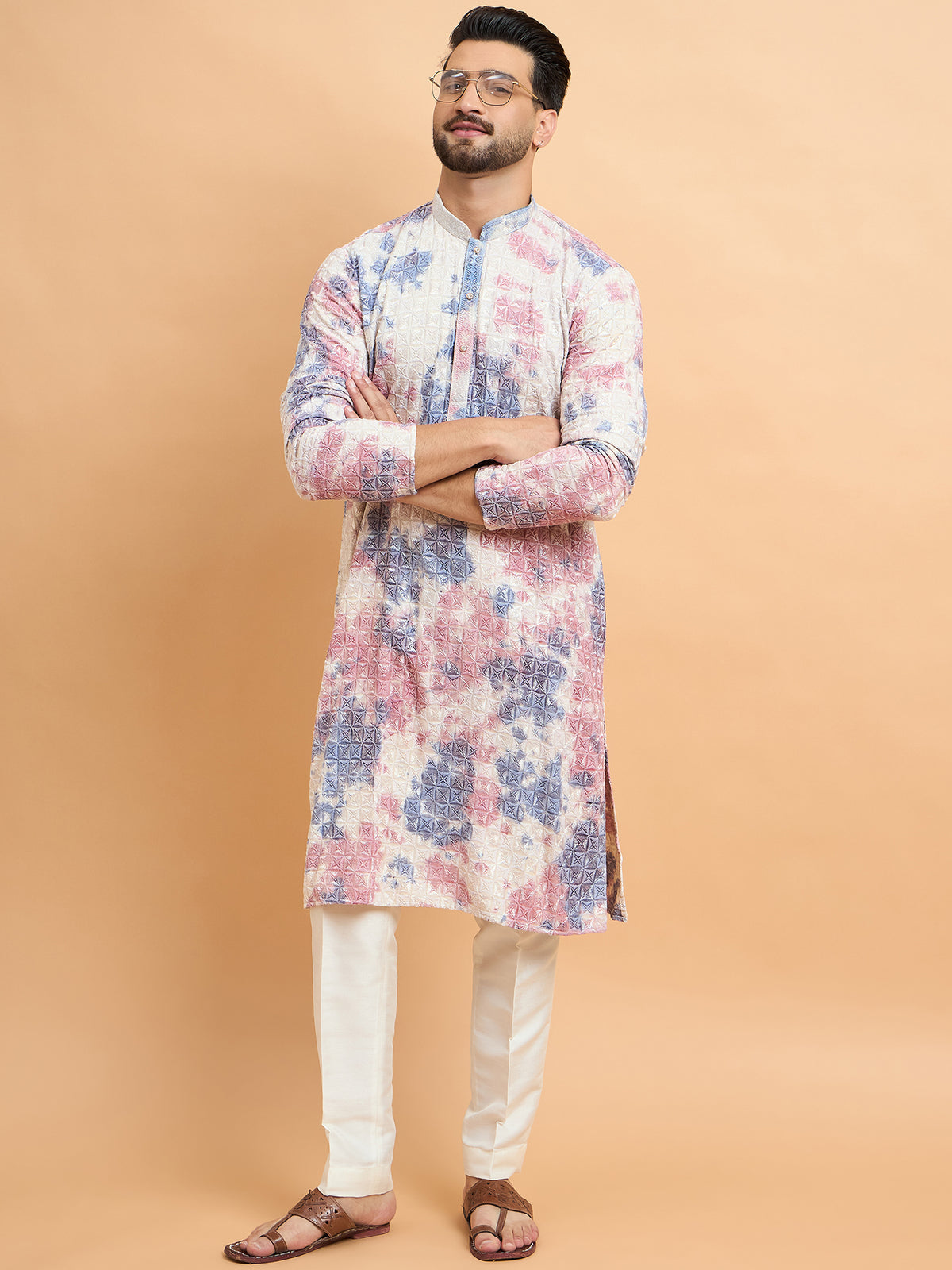 Off White Lucknowi Tie Dye Kurta Set