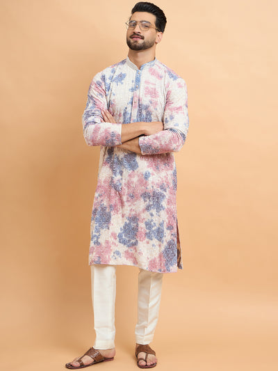 Off White Lucknowi Tie Dye Kurta Set