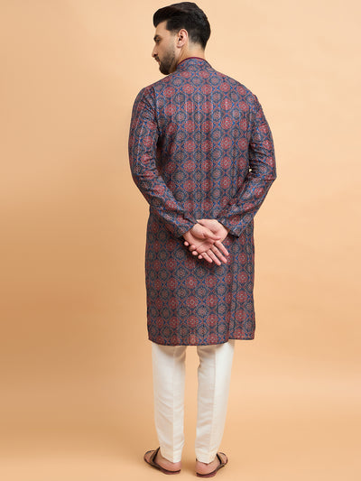 Navy Blue Printed Kurta Set