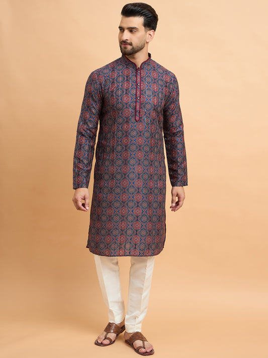 Navy Blue Printed Kurta Set