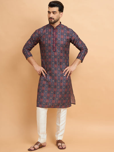 Navy Blue Printed Kurta Set