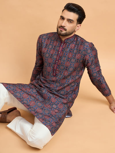 Navy Blue Printed Kurta Set