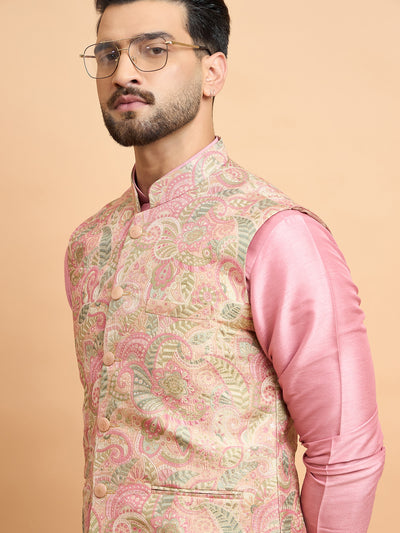 Rose Pink Kurta With Brocket Nehru Jacket Only