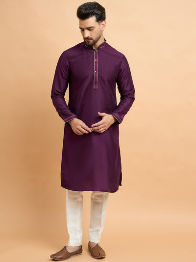 Purple Embroidered Kurta Jacket Set