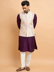 Purple Embroidered Kurta Jacket Set