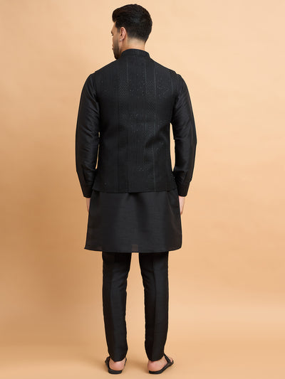 Black Lucknowi Koti Kurta Set
