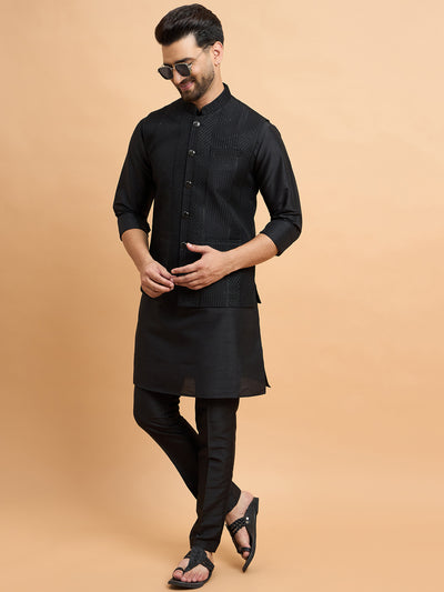 Black Lucknowi Koti Kurta Set