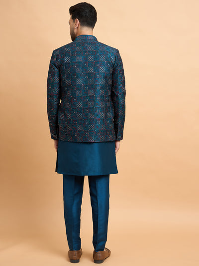 Teal Embroidered Indowestern Set