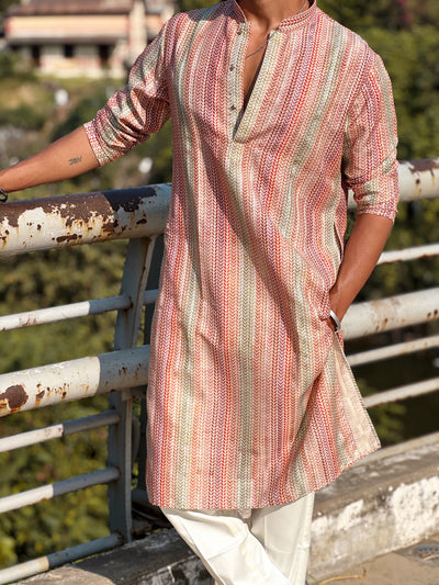 MultiColour Silk Kurta Trouser Set With Self Butti