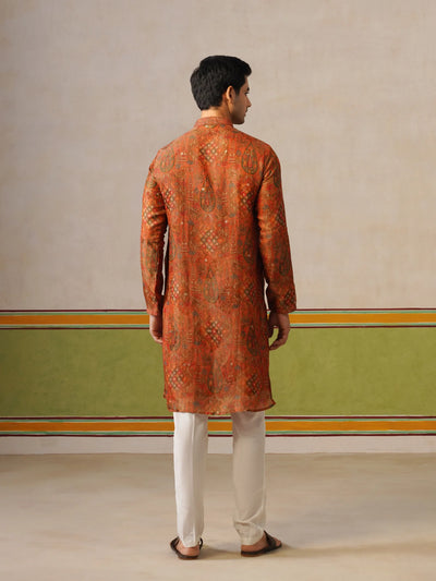 Rusk Orange Silk Kurta Pant Set