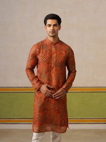 Rusk Orange Silk Kurta Pant Set