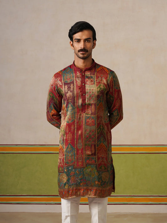 Maroon Jaquard Kurta with Baggy Pant