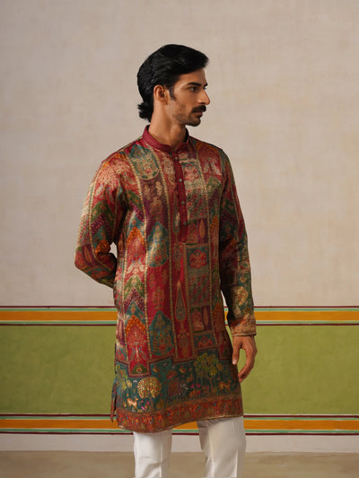 Maroon Jaquard Kurta with Baggy Pant