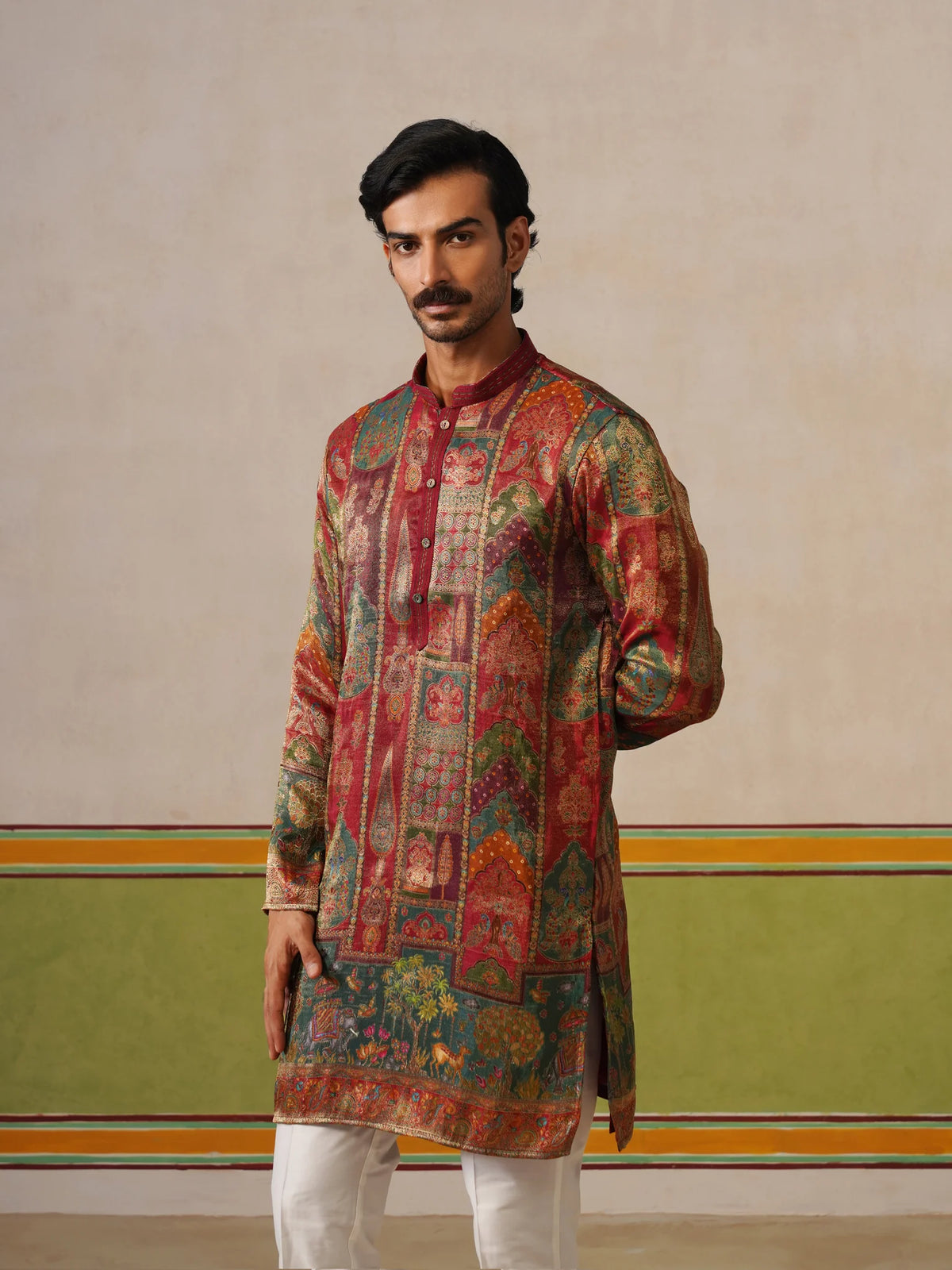 Maroon Jaquard Kurta with Baggy Pant