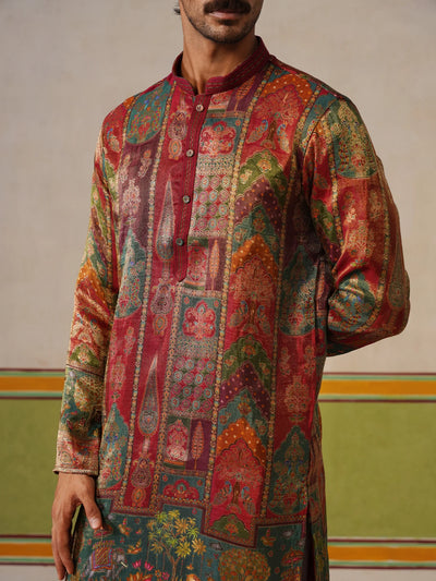 Maroon Jaquard Kurta with Baggy Pant