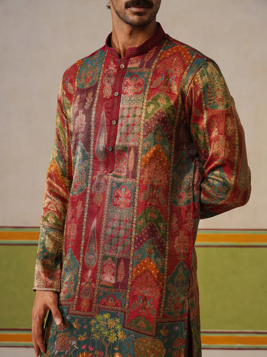 Maroon Jaquard Kurta with Baggy Pant