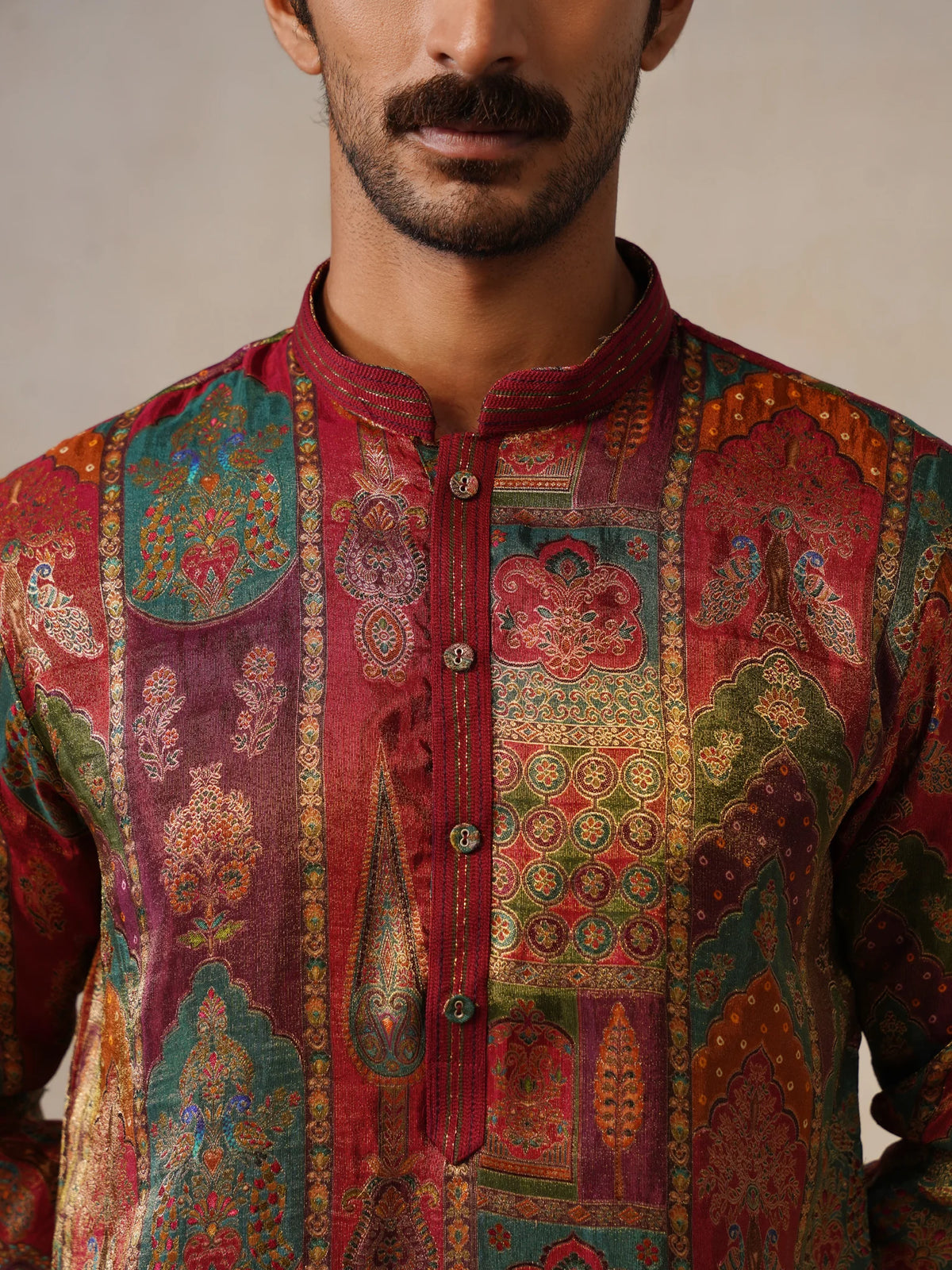 Maroon Jaquard Kurta with Baggy Pant