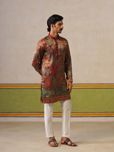 Maroon Jaquard Kurta with Baggy Pant