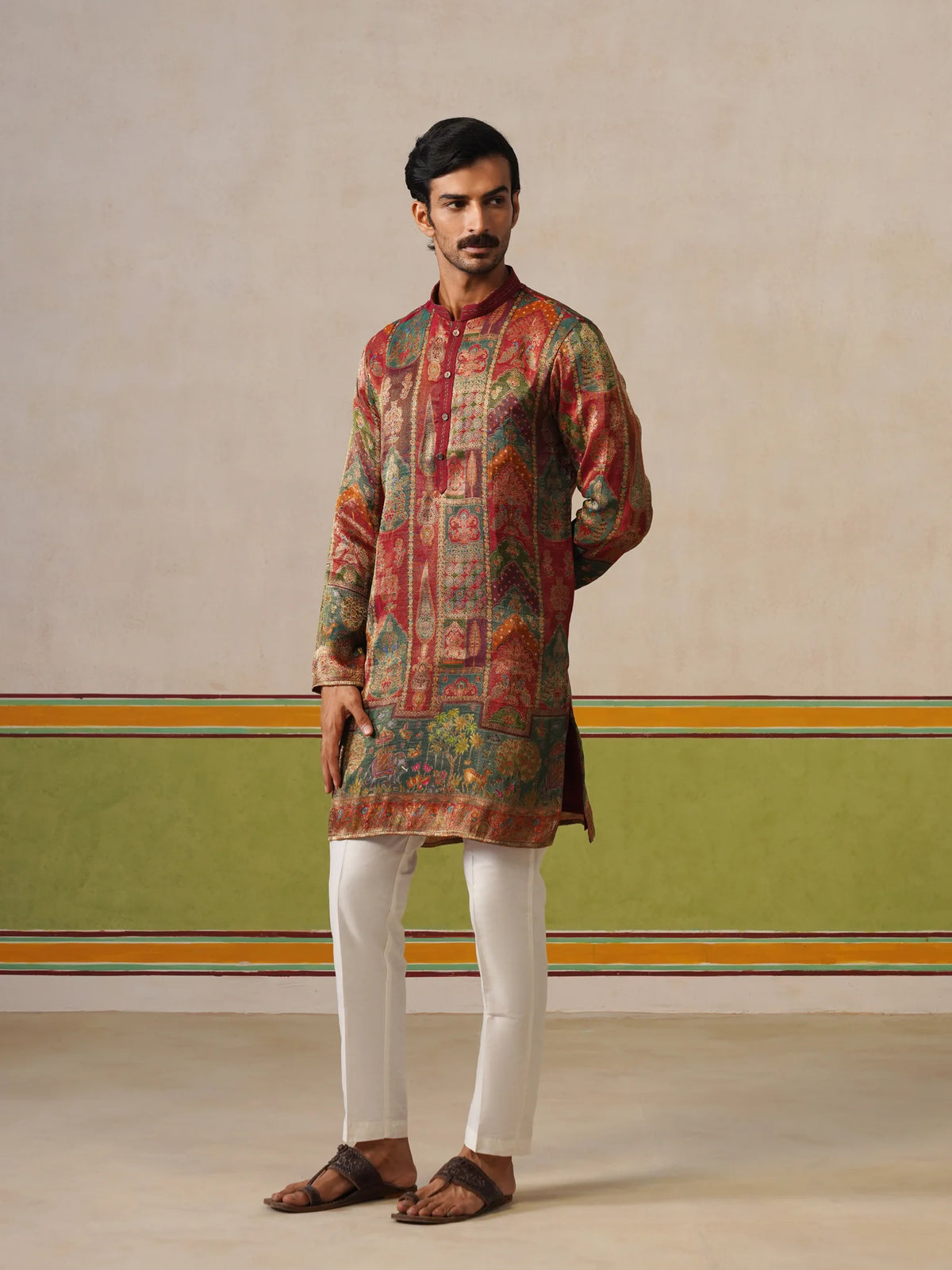 Maroon Jaquard Kurta with Baggy Pant