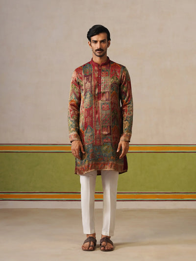Maroon Jaquard Kurta with Baggy Pant