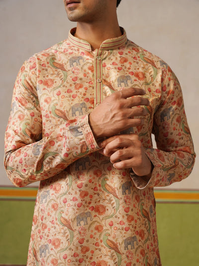 Beige Brocket Silk Kurta Only