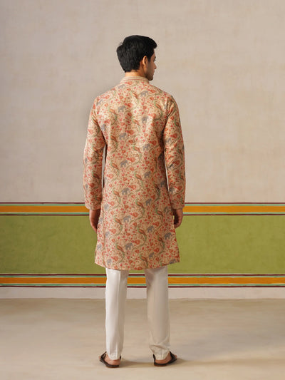 Beige Brocket Silk Kurta Only