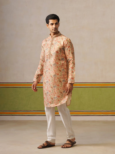 Beige Brocket Silk Kurta Only