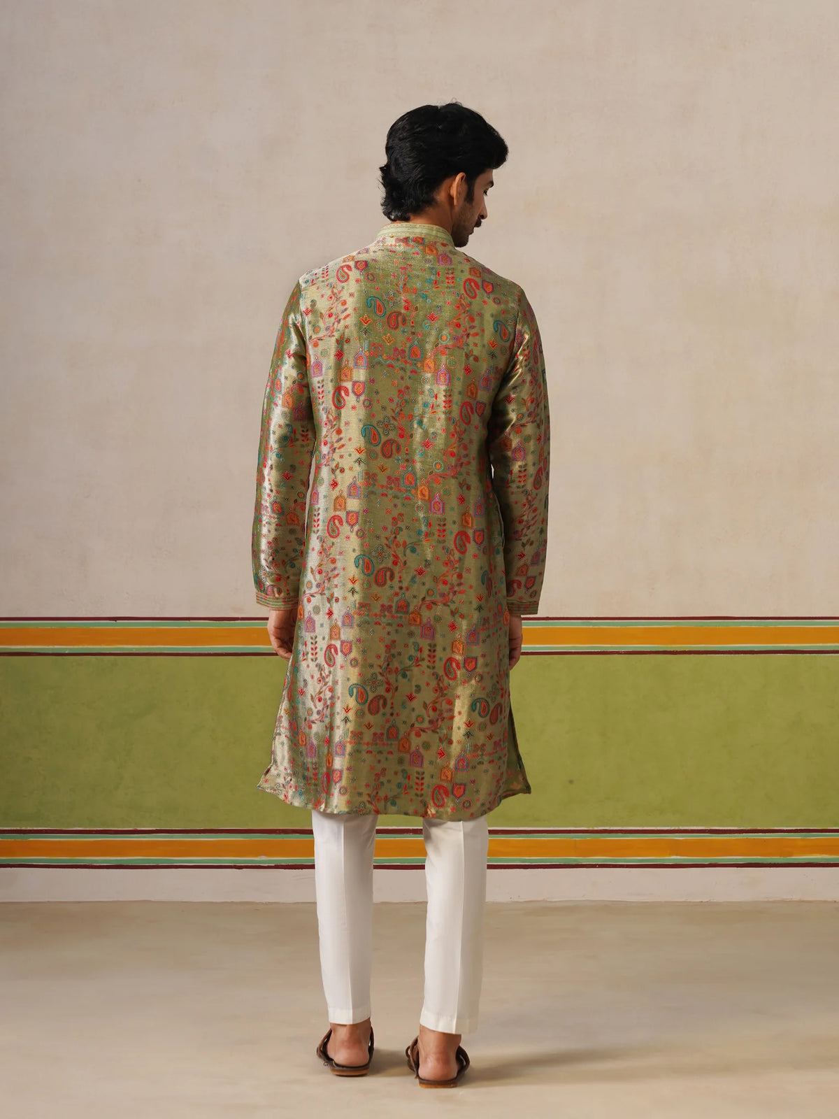 Sage Green Jamewar Silk Kurta Pant Set